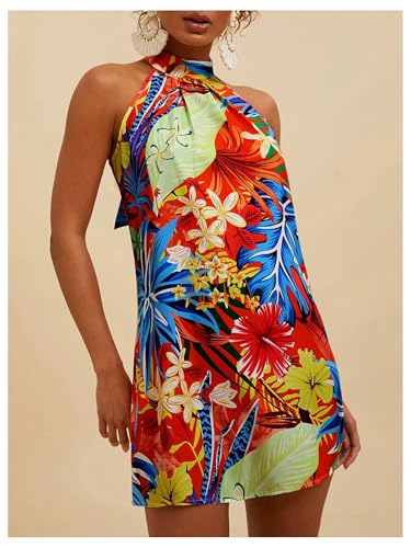 Image of Floerns Women's Sleeveless Floral Print Sundress Halter Neck A Line Short Dress