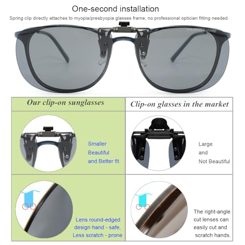 Image of MONICE Fishing Clip on Flip up Polarized Sunglasses Fit Over Prescription Glasses Driving UV Protection Gift Men Women
