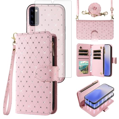 Protection écran Samsung Note 20 5G avec étui portefeuille zippé et coque à paillettes
