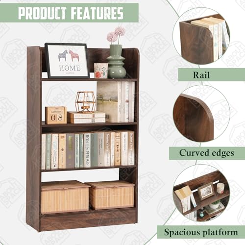 Image of ABOUT SPACE Bookshelf for Home - 4 Tier Books Rack for Study Room Multipurpose Open Shelf for Home, Office, School Engineered Wood Book Organizer Shelf (Walnut - L 62.5 x B 23.5 x H 105 cm)