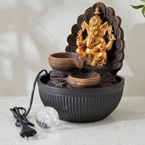 Image of Home Centre Alpine Polyresin Ganesha with Rotating Ball Water Fountain - 20x26cm