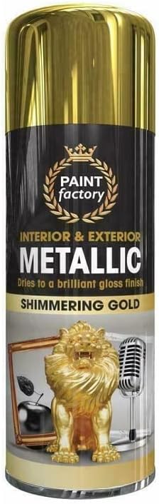 400ml Multipurpose Metallic Aerosol Spray Paint Quick Drying Spray For Fast Dry and Excellent Coverage for Metal, Wood, Plastic and More (Shimmering Gold)