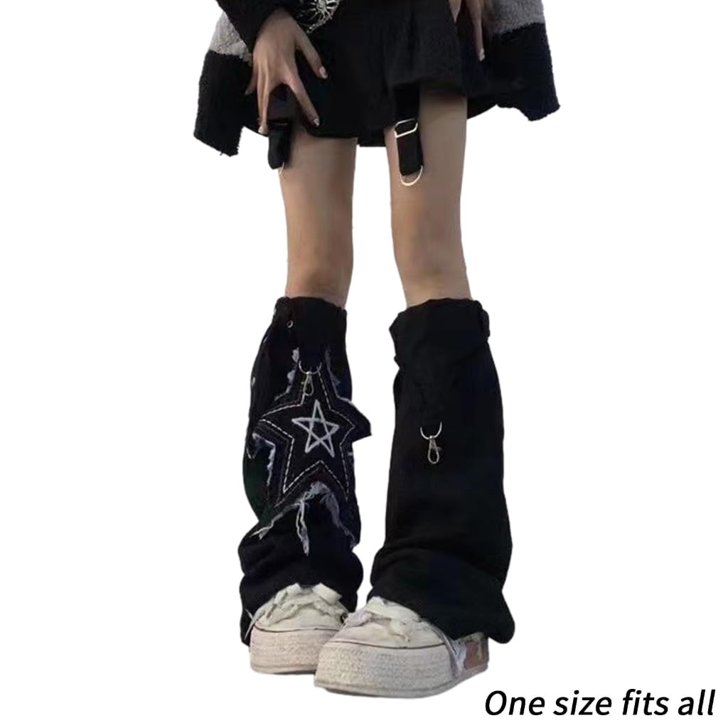Retro Punk Leg Sleeves Solid Leg Warmers with Star Charm for Daily Wear Photoshoots Parties and Performances
