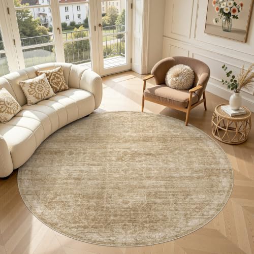 DMOYEST Vintage Teppich Rund 200 cm Braun Waschbar – Ansicht 1
