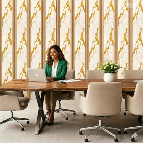 Image of Hotegxa Golden Marble Wooden Louvers Wallpaper for Walls | Self Adhesive Waterproof PVC Peel & Stick Wallpaper | TV Unit Wall Sticker for Living Room, Bedroom, Office Decor (45 x 300 CM)