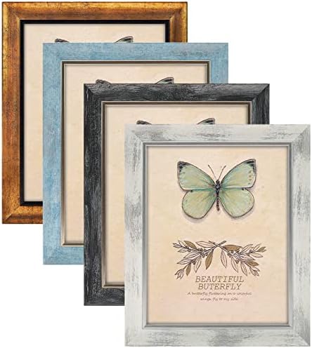 XUANLUO 8x10 Picture Frames Set of 4 Rustic Retro Photo Frame with Tempered Glass Wall Mount and Tabletop Display Family Friends Wedding Gift