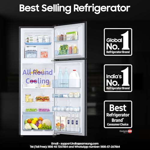 Image of Samsung 256 L, 3 Star, Convertible, Digital Inverter with Display Frost Free Double Door Refrigerator (RT30C3733BX /HL, Luxe Black)