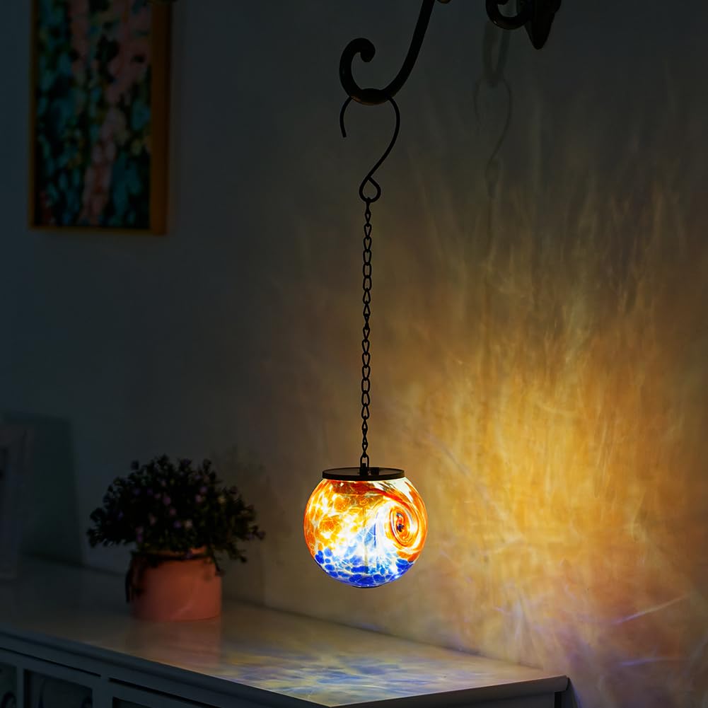Lanterne solari da appendere all'aperto, luci a sfera a energia solare, luce in vetro impermeabile da appendere, per giardino, cortile, albero, casa, decorazione natalizia, inchiostro blu
