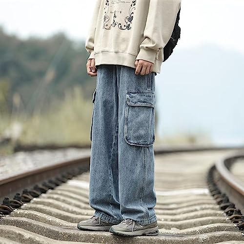 Men Punk Baggy Jeans Gothic Straight Leg Streetwear Y2K Cargo Denim Troursers Fairy Grunge Flap Pocket Relaxed Pants3