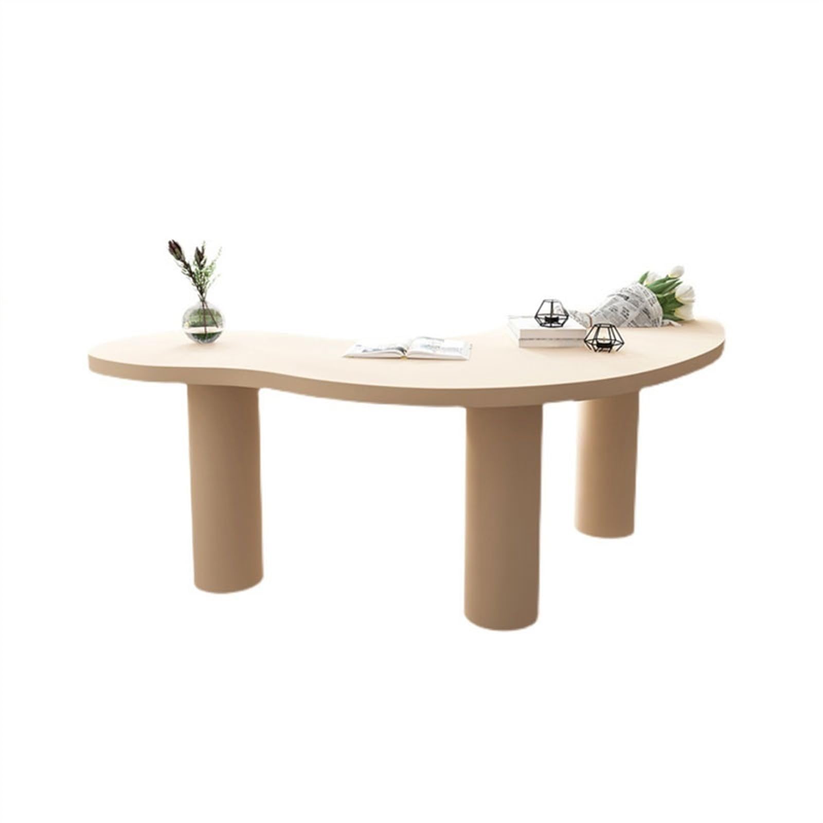 Proste nowoczesne minimalistyczne biurko biurko z litego drewna łuk kreatywne biurko komputerowe projektant domu pisanie w jednym kształcie (beżowy, 200 x 80 x 75 cm)