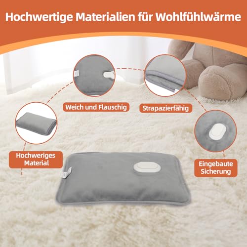 SHX Elektrische Wärmeflasche - Wärmegürtel Rücken, Heizkissen Rücken - 450 Watt, 2-6 Stunden Warmhaltezeit, Thermostat, Sicherung, Ladezeit 10-15 min, grau