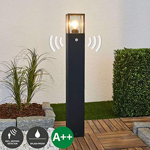 Preisvergleich Produktbild Lucande Außenleuchte 'Klemens' mit Bewegungsmelder (spritzwassergeschützt) (Modern) in Schwarz aus Aluminium (1 flammig, E27, A++) - Wegeleuchte, Pollerleuchte, Wegelampe, Sockelleuchte