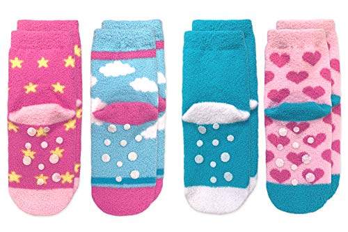 Jefferies Socks Girls Fuzzy Fashion Rainbow Pattern Non-Skid Slipper Socks 4 Pack3