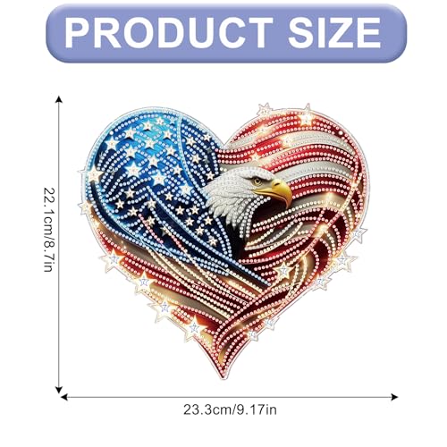 Image of 4th of July Diamond Art Hanging Kits for Adults, American Eagle Pendant | DIY Diamond Painting Suncatchers Kits, Acrylic Home Garden Decor with Chain, Independence Day Craft