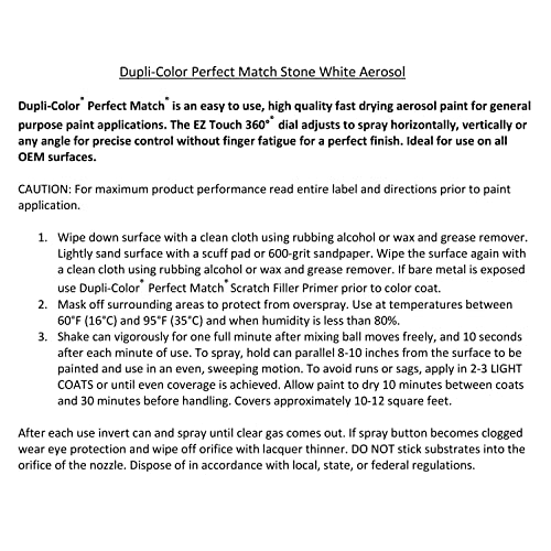 Image of Dupli-Color EBCC04077 Perfect Match Automotive Spray Paint - Chrysler Stone White, PW1 - 8 oz. Aerosol Can