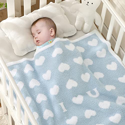 Image of BOBOYOYO Plush Baby Blankets for Newborn Girls Boys Heart Soft Fuzzy Warm Swaddle Receiving Blanket 30 x 30 Polyester Toddler Blanket for Crib Stroller Nursery Blue