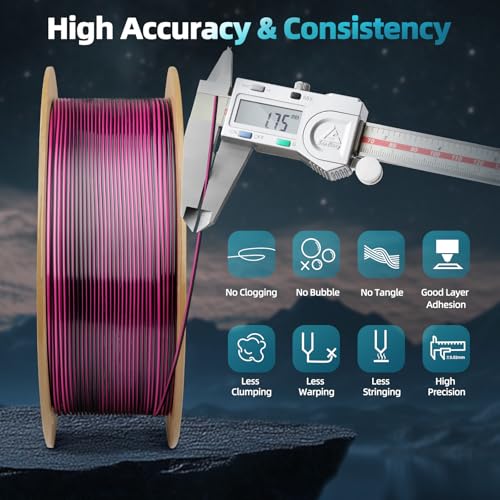Image of Dual Color Silk PLA 3D Printer Filament 1.75mm, Dual Color 2-in-1 Black-Red Silk Filament 1KG Spool (2.2lbs) Dimensional Accuracy Probability + /- 0.02mm Fits Most FDM 3D Printers, Red-Black