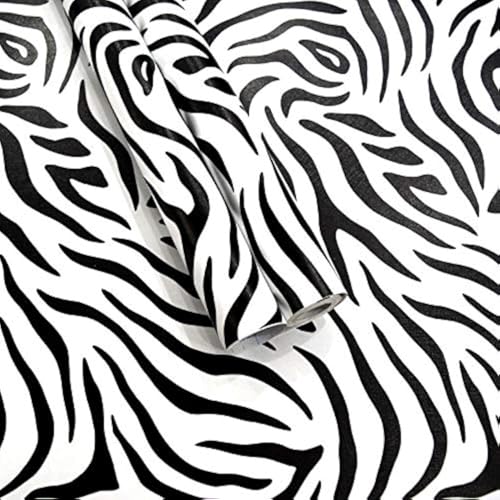 Taogift Vinilo autoadhesivo blanco negro cebra imprimir contacto estante de papel para aparador cajón gabinetes mesa muebles pared artesanía calcomanía extraíble 45 x 300 cm