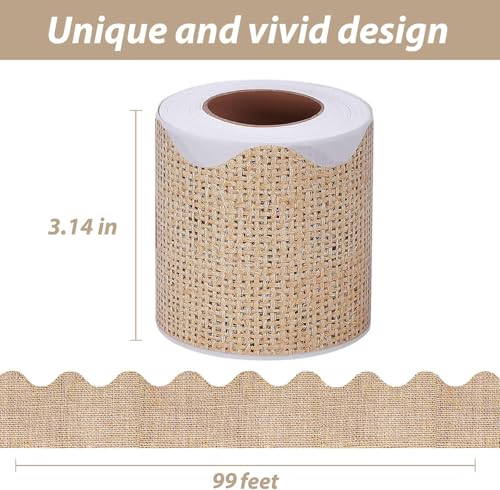 99 Feet Burlap Bulletin Board Border Self Adhesive Scalloped Border Trim Stickers for Bulletin Boards, Desks, Lockers, Home, School or Classroom Decor(2 Rolls) - Thumbnail 3