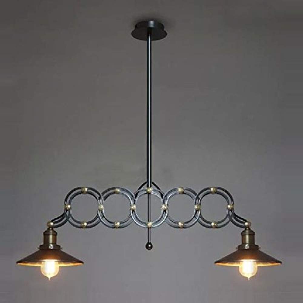 Industrial Ceiling Light - Ruanpu Extensible Vintage Pendant Lamp Rush Mounted Antique Chandelier Fixture with 2 Lights and Metal Shade in Black Gold Finish