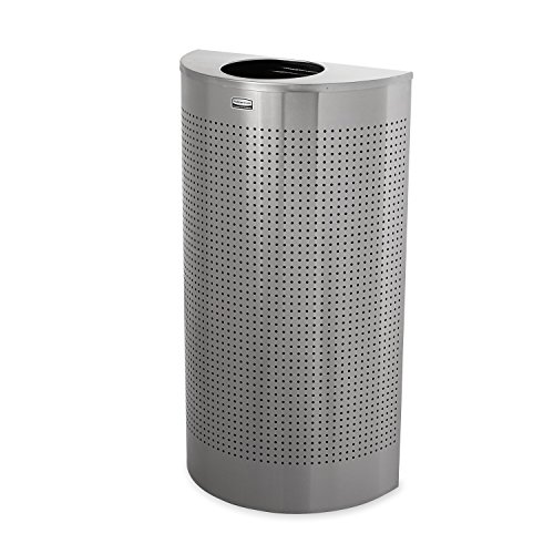 Image of Rubbermaid Commercial Products Silhouette Trash Can, 12-Gallon, Silver, Half-Round Indoor /Outdoor Garbage Can /Bin with Side Opening for Lobby /Office /School /Restaurant