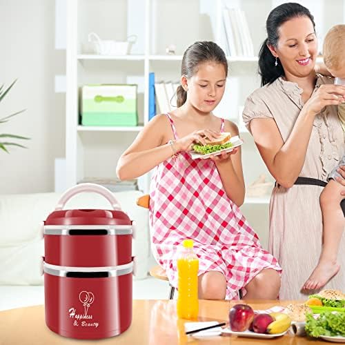 Beowanzk Thermal Lunch Box with Insulated Lunch Bag for Adults Kids Men Ladies Girl,Portable Leakproof Stainless Steel Metal Lunchbox Thermos Hot Food Flask Warmer Container for Work School (Red)