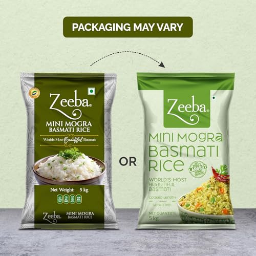 Image of Zeeba Mini Mogra Basmati Rice 5 Kg, Ideal for Khichdi, Kheer & Daily Meals (Cooked length upto 11mm*)