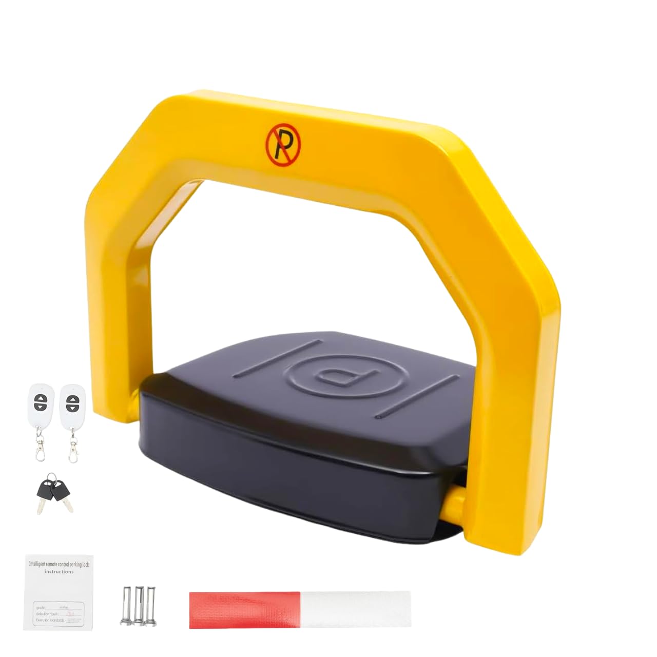 Barrière de parking automatique IP67 arceau 180° 2 télécommandes | Acier allié, verrouillage télécommandé, alarme intégrée, montage au sol, bande réfléchissante