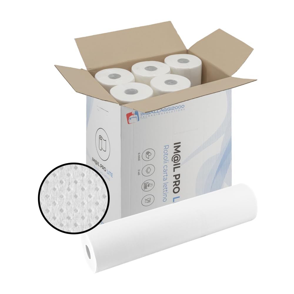 IMBALLAGGI 2000-6 Rotoli Carta Lettino Massaggio 0.6x55 Metri  2 Veli in 100% Pura Cellulosa - Lenzuolino Medico Igienico Monouso - Rotolo Lenzuolini per Estetista e Terapie Morbidi e Assorbenti