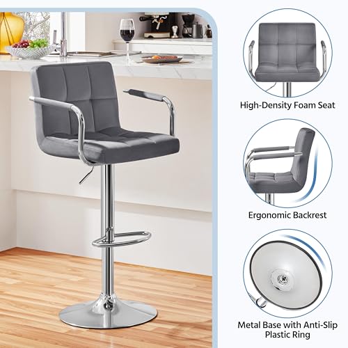 Image of Yaheetech Bar Stools Set of 4 with Backs, Height Adjustable, Dark Gray