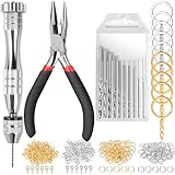 LEOBRO Hand Drill, 222 PCS Pin Vise Hand Drill with Drill Bits(0.8 mm-3 mm), Needle Nose Pliers, Keychain Making Kit, Jewelry Making Supplies, Hand Drill Tools for Jewelry Keychains Making