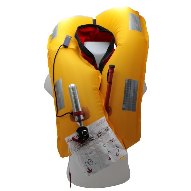 Gilet di salvataggio gonfiabile manuale 170 N Essential – senza imbracature, sicurezza marina ISO 12402‑3 – fischio & D‑Ring – riarmabile – comfort e visibilità (rosso)