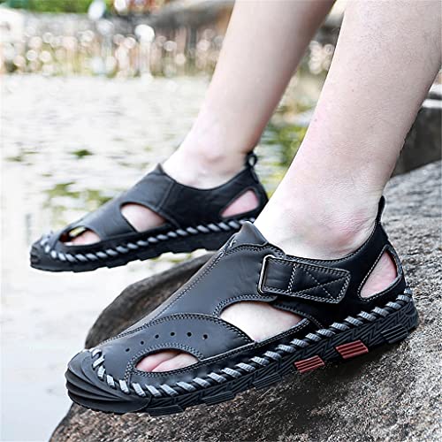 Sandals Breathable Hand Sewn Casual Shoes Large Size Youth Men's Casual Shoes Beach Shoes(D,45 Code)2