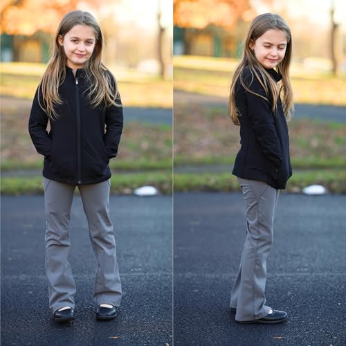 BIG ELEPHANT Girls Fleece Lined Leggings, Youth Winter Warm Athletic Flare Pants with Pockets, Kids Bell Bottoms4