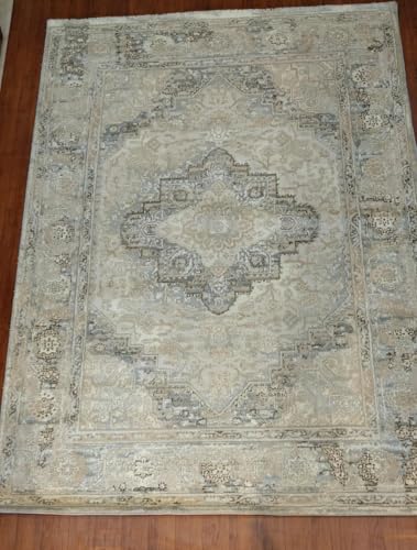 Image of 6x9 Feet (180x270 CM) Carpet for Living Room Hall & Bedroom - Beige Brown Modern Abstract Geometric Silk-Touch Luxury Hotel-Style Washable Anti-Skid Turkish Area Rug