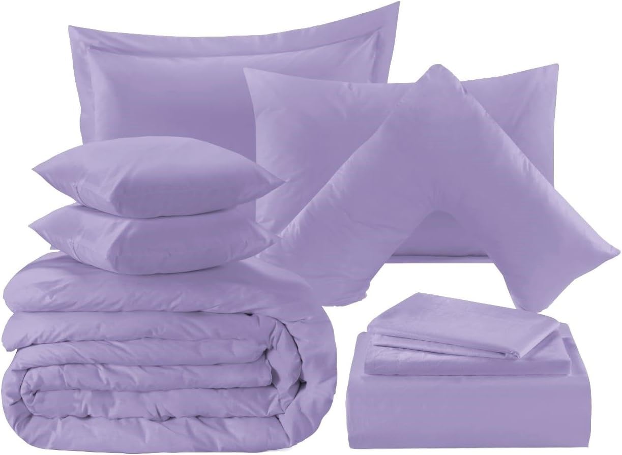KARKARM Plain Dye Lilac Bedding Set, Complete Bedding Collection, Lilac Bed Linen Sets (Single, Extra Fitted Sheet 40cm)