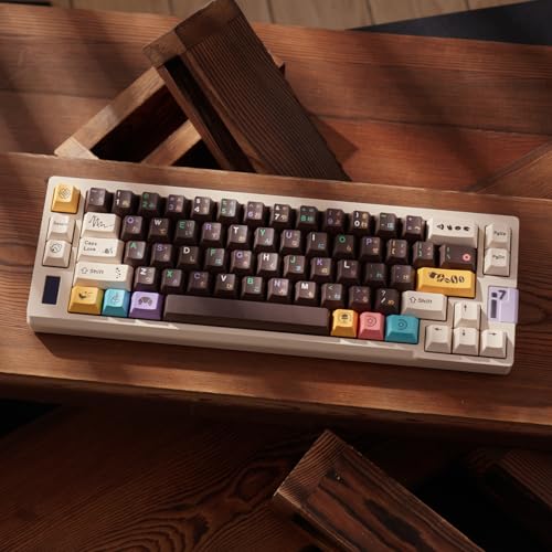 Mintcaps PBT Japanese Brown keycap Set 129 Keys Cherry Profile Cute Keycaps Custom Dye-Sublimation Keyboard Keycaps for 60% 65% 70% 75% Cherry Gateron MX Switches Mechanical Keyboards