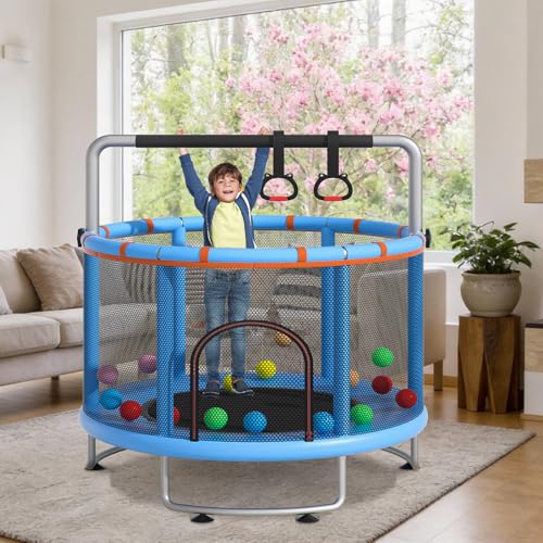 55" Small Trampoline for Kids, Telawah Indoor Outdoor with with Enclosure Net, Safety Enclosure, Round Jumping Mat with Basketball Hoops, Birthday Gifts for Children - Image 6