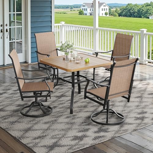 Image of Soohow Patio Dining Set for 4, 5-Piece Outdoor Dining Set 4 x Swivel Patio Chairs and 35 inchx35 inch Outdoor Dining Table with 1.57 inch Umbrella Hole, Wood-Like, for Poolside, Backyard
