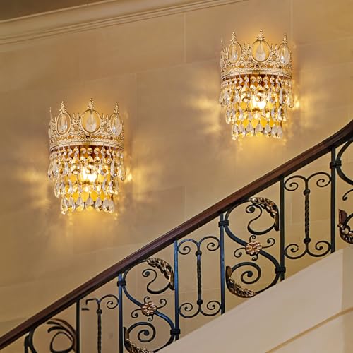 Image of TOCHIC Wall Sconces Set of Two, Gold Wall Lights Fixtures for Bedroom, Vintage Wall Lamp for Hallway, Living Room, Stairway