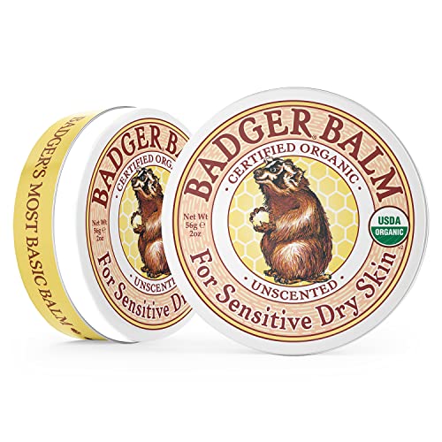 Badger - Unscented Dry Skin Balm, Sensitive Skin Balm, Moisturizing Balm For Dry Cracked Skin, Unscented Balm, Skin Moisturizer Balm, 2 Oz (2 Pack) #TOP2