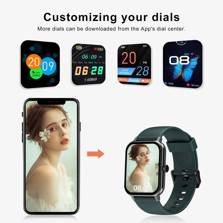 Smartphone screen showing customization options for watch faces, including using personal photos