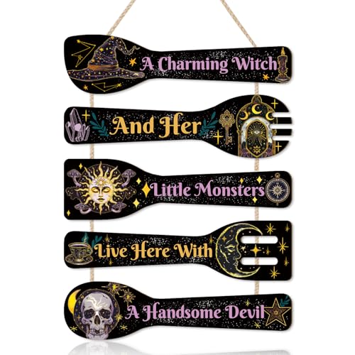 TOARTi Halloween Witch Kitchen Wood Wall Decor(11.4x17), Rustic Spoon Shaped