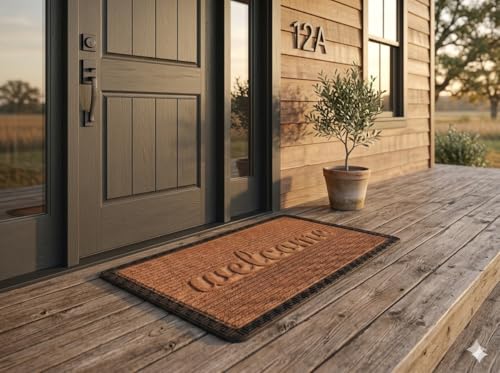 Image of Heavy Duty Front Door Mat 2x3 Feet, Outdoor Indoor Welcome Mat, Non Slip Dirt Trapper Entrance Rug for Entryway, Patio & Porch,Washable Low Profile Welcome Mat (Brown Welcome 2 x 3 Feet)