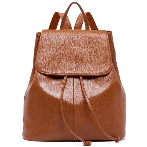 Image of BOYATU Women's Full-Grain Leather Backpack Purse, Minimal Structured Design, Work Commuter & City Travel, Compact Everyday Essentials, Fashion RFID Pocket Bag ((Brown)