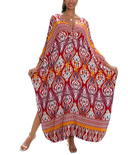 Image of KEYLORTING Plus Size Kaftan Dress Women, African Moo Moo Print Caftan, Batwing Dress, Beach Cover Up for Party and Loungewear
