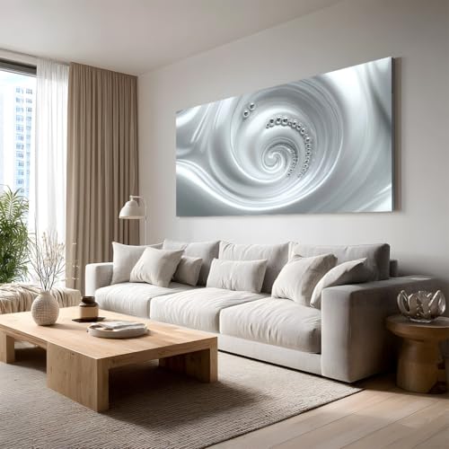 Tableau abstrait spirale perle 50x100 cm grand format moderne et contemporain pour mur de salon