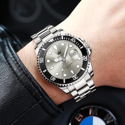 Image of OLEVS Watches for Men,Classic Luxury Big Face Men Watches, Silver Dress Stainless Steel Men Wrist Watch with Luminous Analog Relojes para Hombres