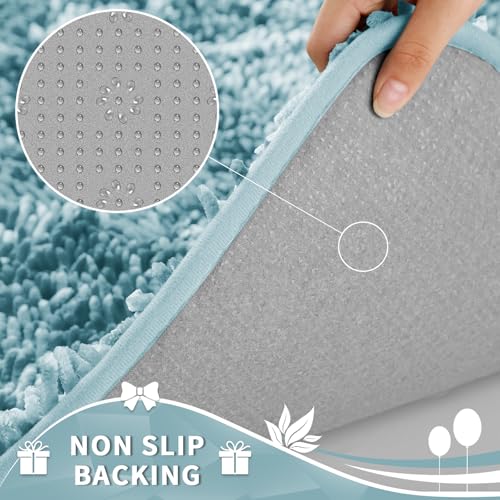Image of Yimobra Toilet Rugs U Shaped Washable, Extra Thick Soft Absorbent Chenille Contour Bathroom Rugs for Toilet 24x24 Inch, Quick Dry Non Slip Toilet Mat for Bath Floor, Greyish Blue