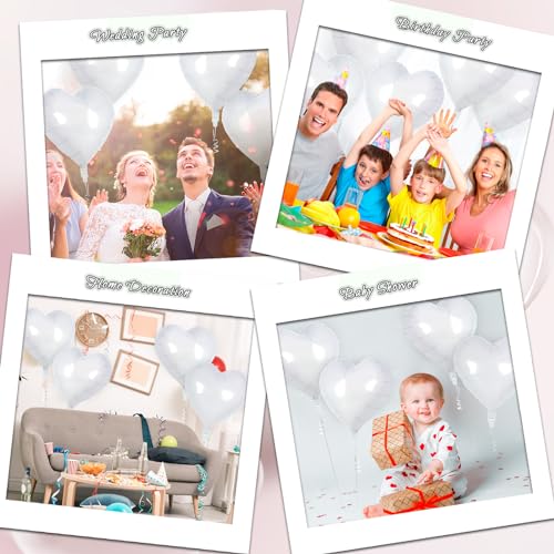 Image of 30 Pcs White Heart Balloons, 3 Sizes Heart Foil Mylar Balloon, Valentine Day Party Decorations, Love Balloon Valentine Balloons for Birthday Party Wedding Baby Shower Valentine Day Decorations